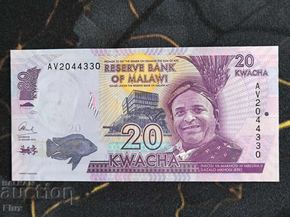 Τραπεζογραμμάτιο - Μαλάουι - 20 κβάτσα UNC | 2015