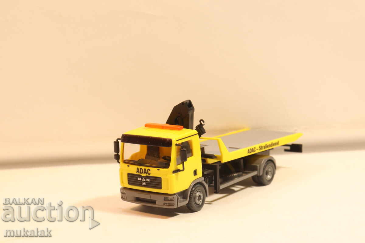 Licitație WIKING H0 1/87 MAN ADAC PLATFORMĂ AUTOVEHICUL DE REMORCARE MODEL