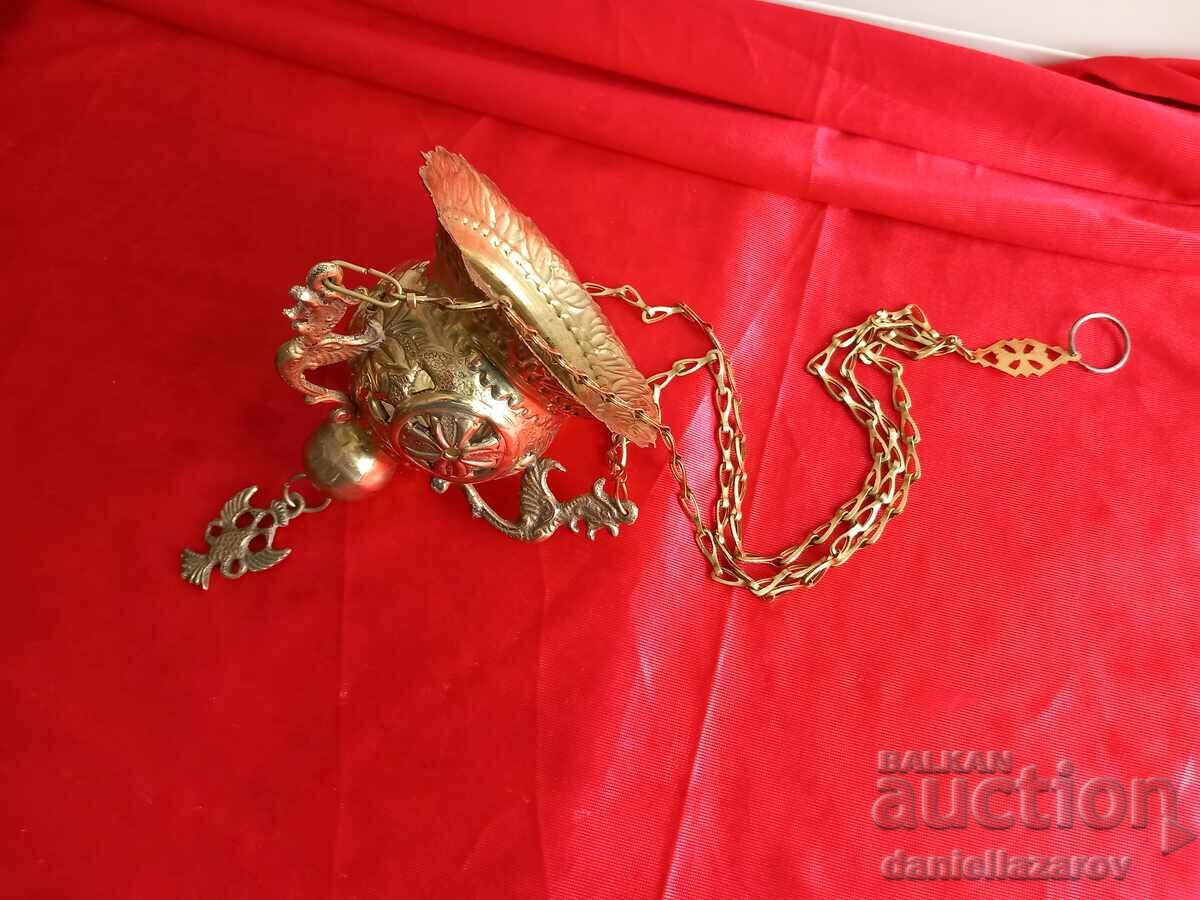 Candelă bisericească din alamă aurită, vultur bicefal - 5