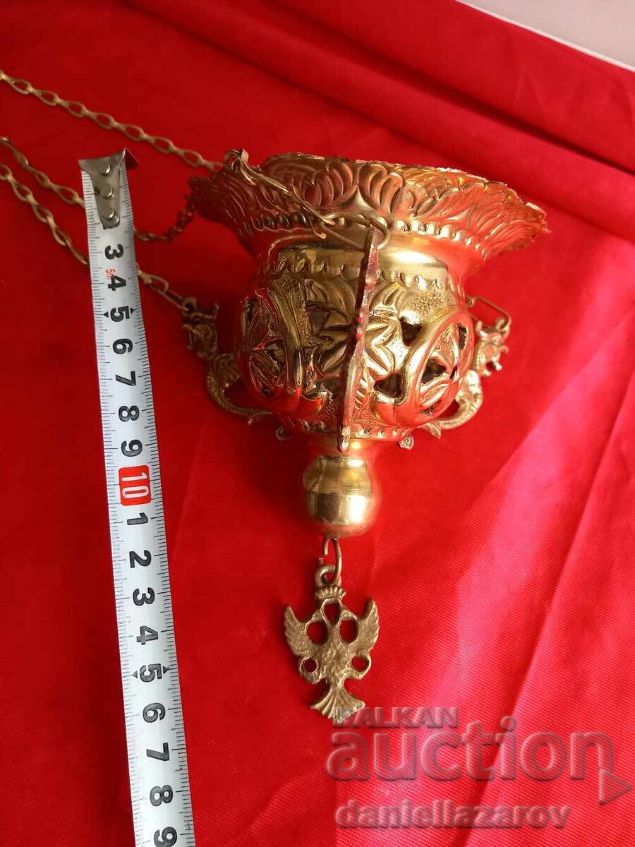 Candelă bisericească din alamă aurită, vultur bicefal - 7