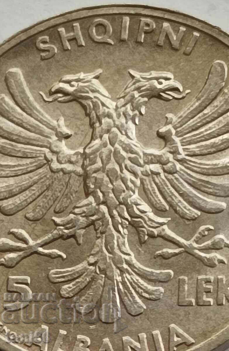 Licitație Albania 5 lek 1939 UNC