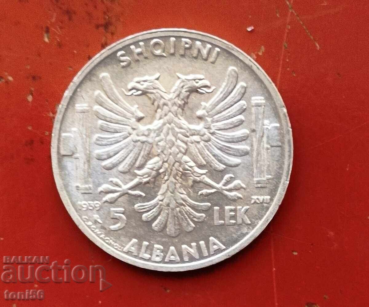 Albania 5 lek 1939 UNC