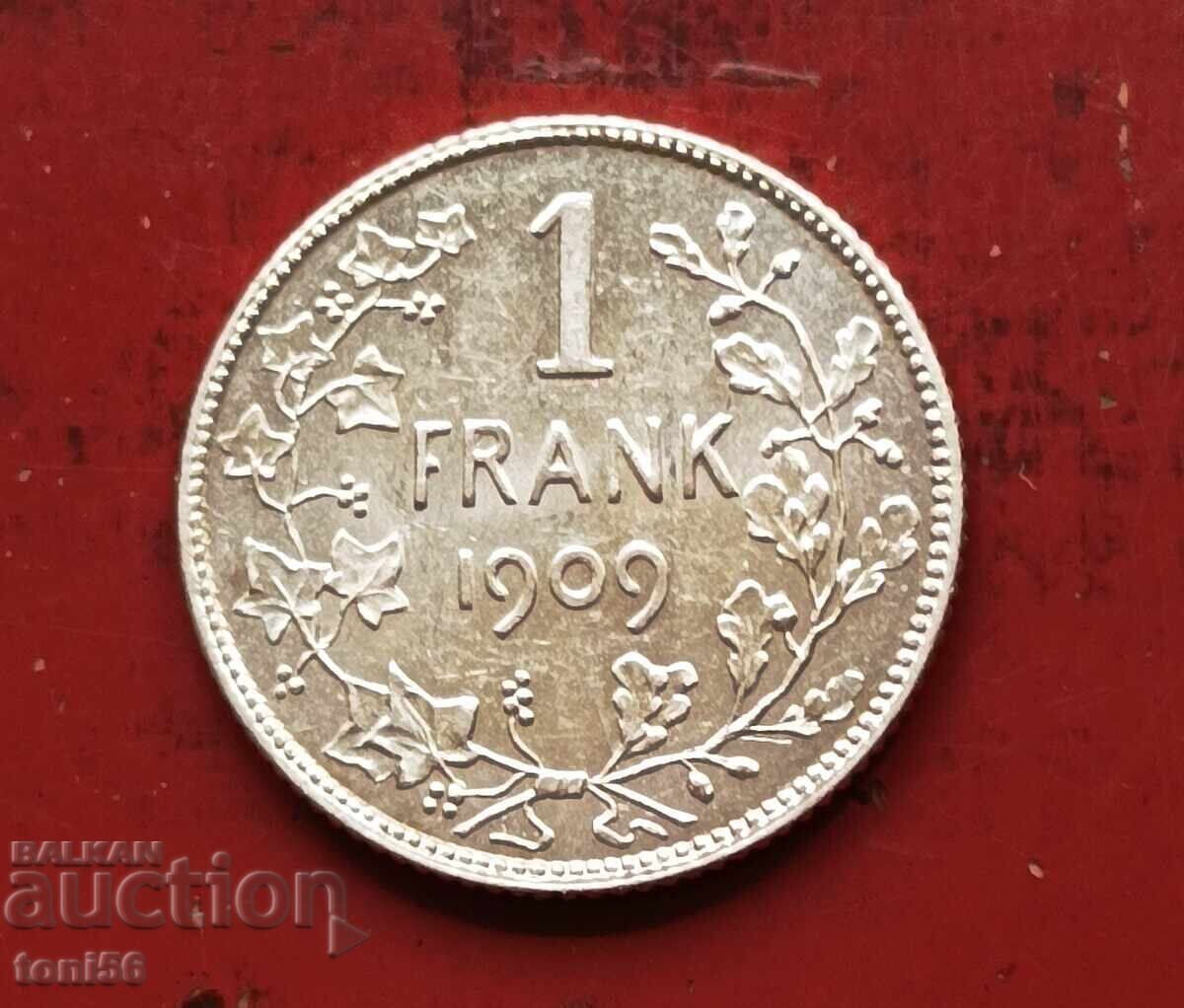 Belgium 1 Franc 1909 UNC - Leopold II