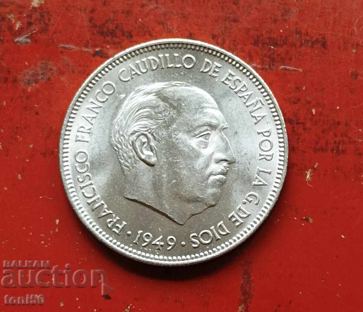 Spain 5 pesetas 1949/50 UNC - Franco with price € 7.00 | 13.69 BGN