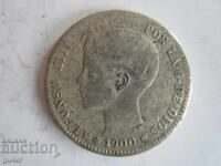 BZC❌Spania/1 pesetă 1900/argint 0.835/ORIGINAL❌BZC