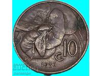 10 Centesimi 1936 Italia Roma Albină - an rar