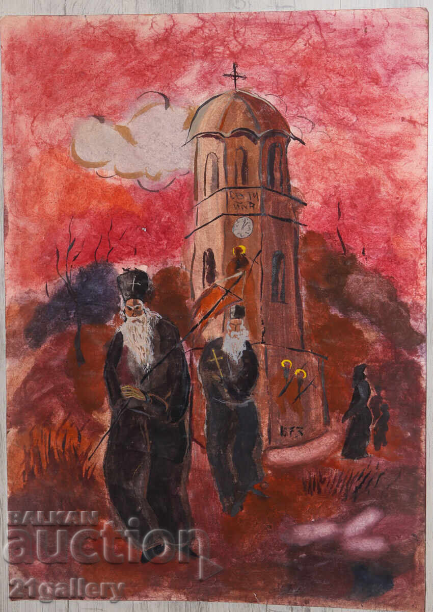 Ivan Apostolov πίνακας τέμπερα εκκλησία με τιμή € 140.00 | 273.82 BGN