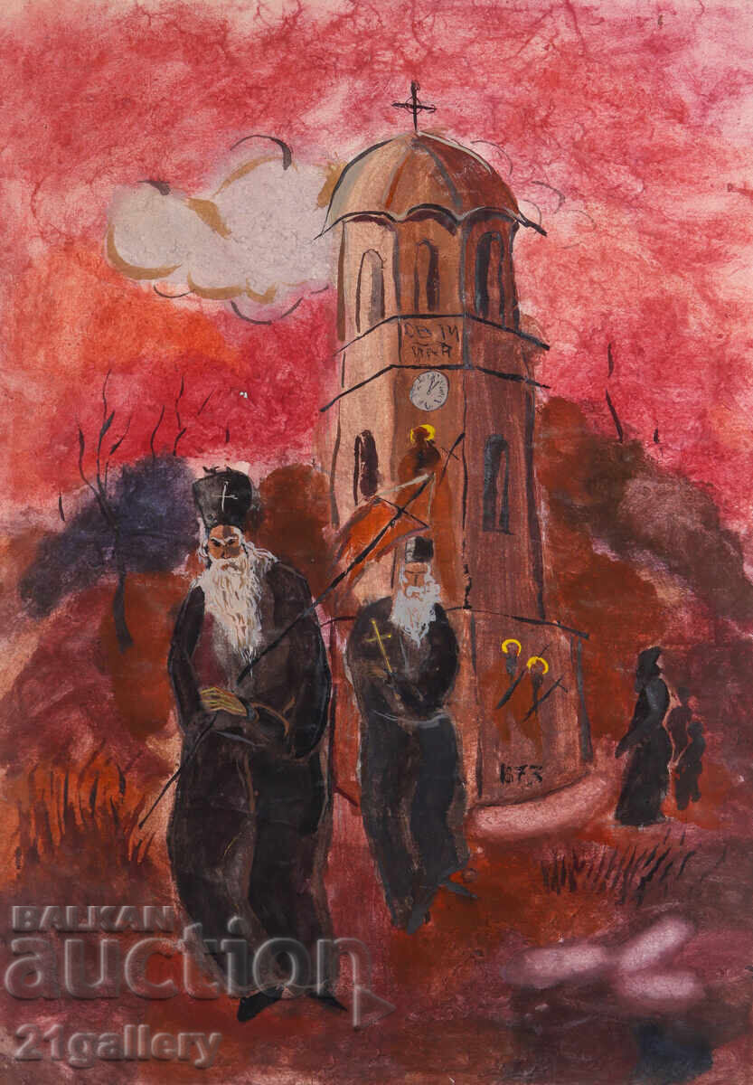 Δημοπρασία Ivan Apostolov πίνακας τέμπερα εκκλησία