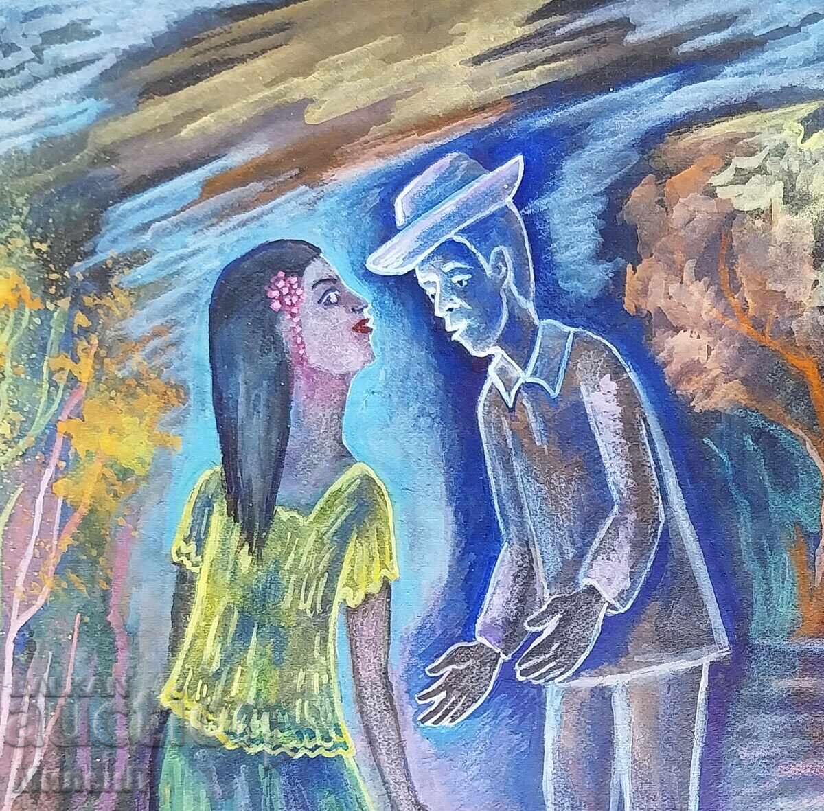 Licitație Desen în acuarelă Noapte tropicală