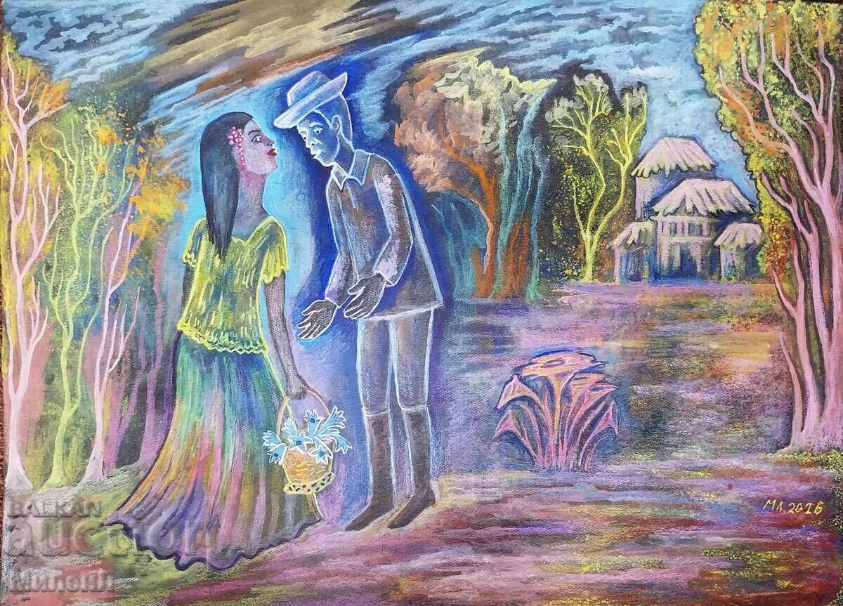 Desen în acuarelă Noapte tropicală