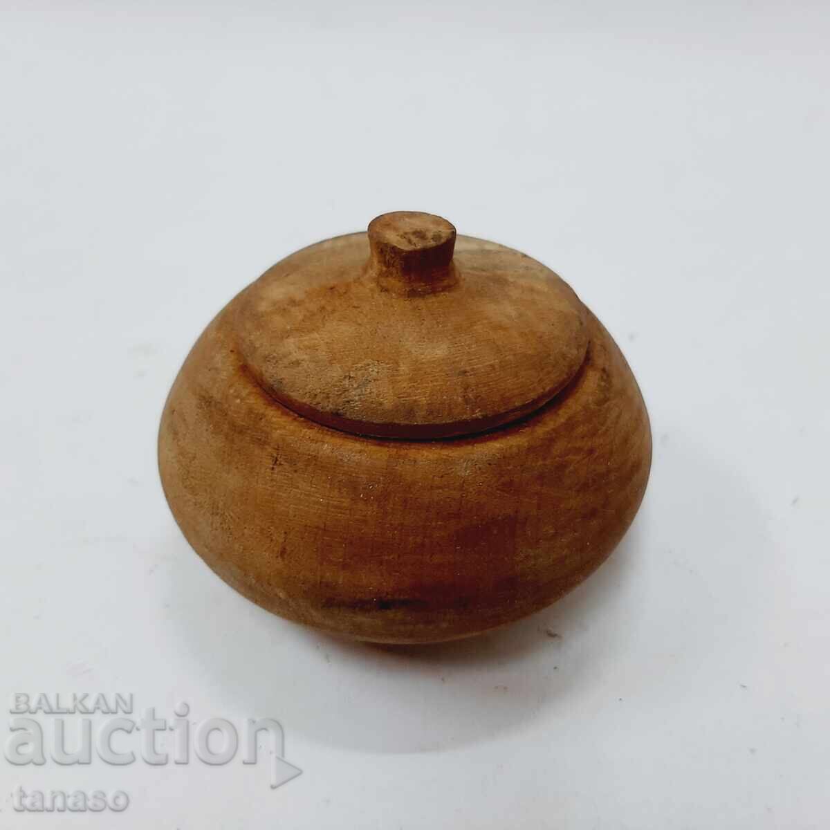 Δημοπρασία Πρωτόγονο στρογγυλό ξύλινο κουτί, μπολ με καπάκι (5.4)