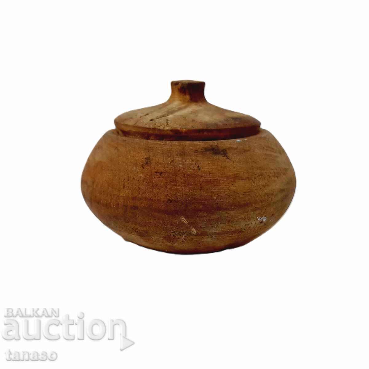 Πρωτόγονο στρογγυλό ξύλινο κουτί, μπολ με καπάκι (5.4)