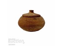 Πρωτόγονο στρογγυλό ξύλινο κουτί, μπολ με καπάκι (5.4)