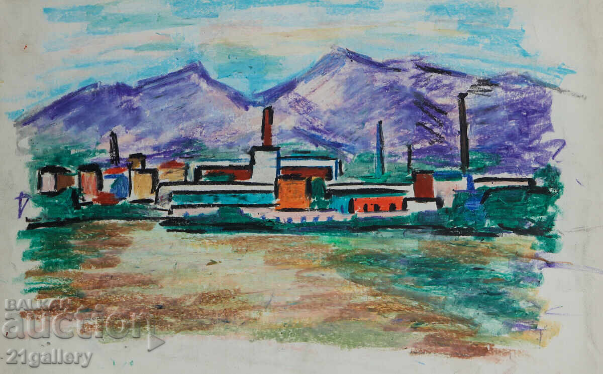 Аукцион Димитър Вълканов ( 1907 - 1997 ) пастел пейзаж