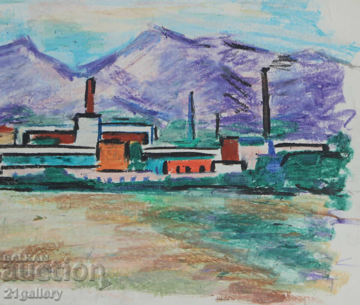 Димитър Вълканов ( 1907 - 1997 ) пастел пейзаж - 5