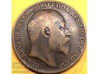 Marea Britanie 1 penny 1910 Edward VII - destul de rară