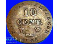 Napoleon 10 cenți 1808 Germania încoronare Westfalia rară