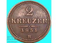 2 кройцера 1851 Австрия В - Кремнитц 11г
