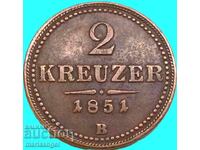 2 kreĭtseri 1851 Austria B - Kremnitz 11g