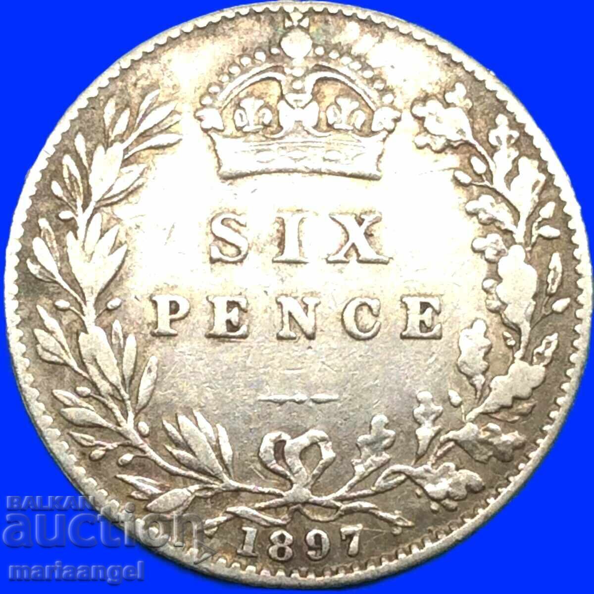 Μεγάλη Βρετανία 6 πένες 1897 Victoria Silver - Rare - 7