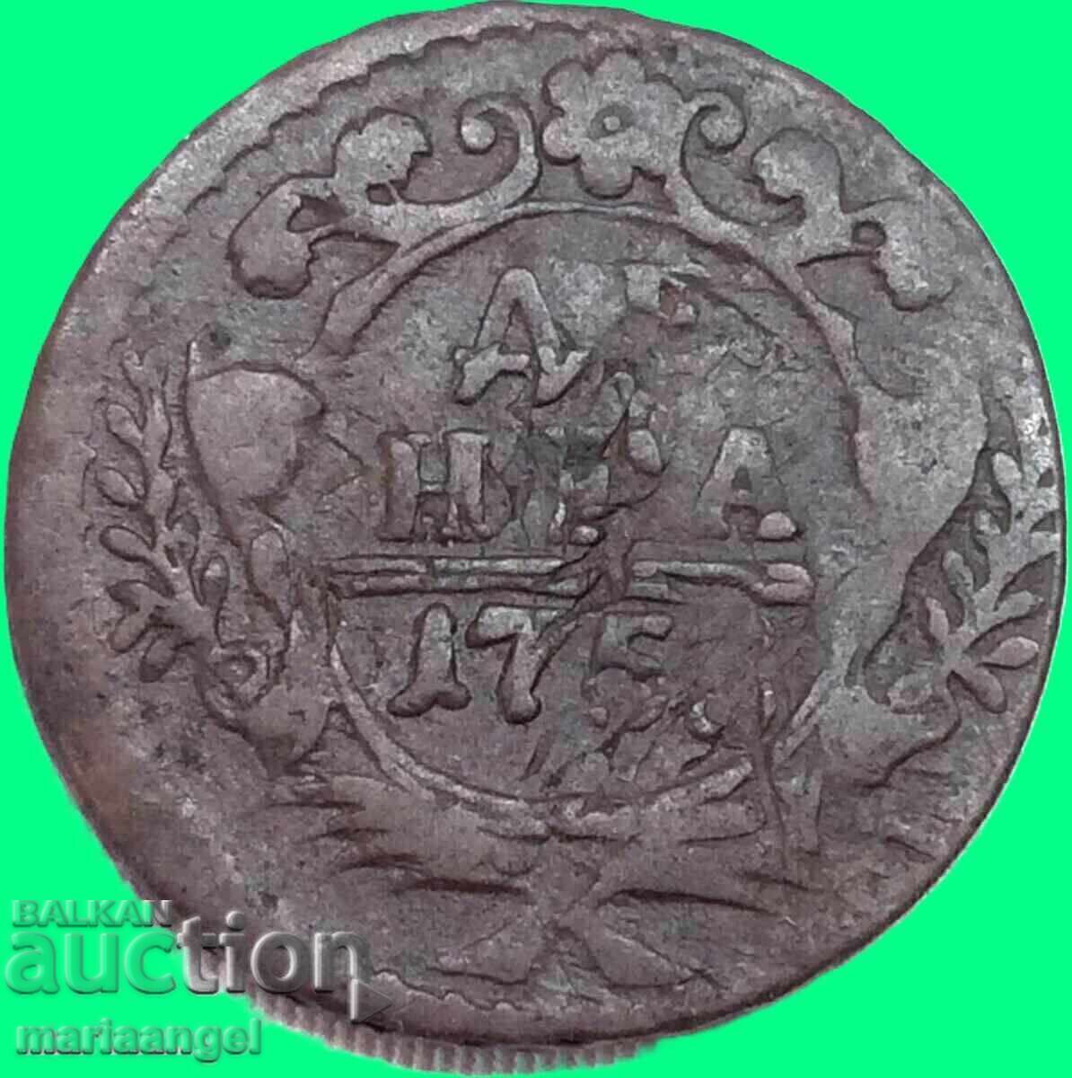 Аукцион Денга 1753 Русия Елизавета Петровна Препечатка 8,09г медна