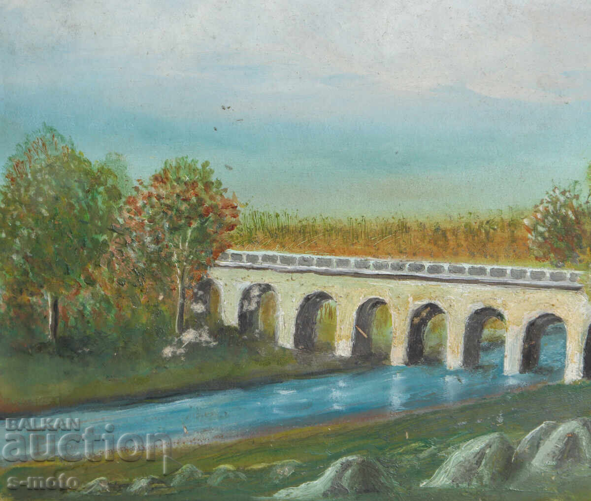 Tablou vechi pictură în ulei peisaj - 5