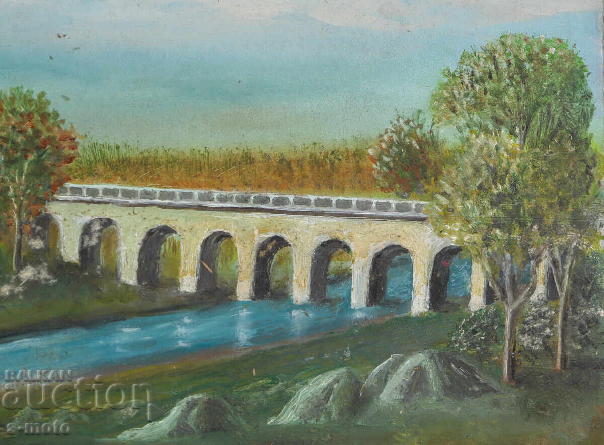 Tablou vechi pictură în ulei peisaj - 6