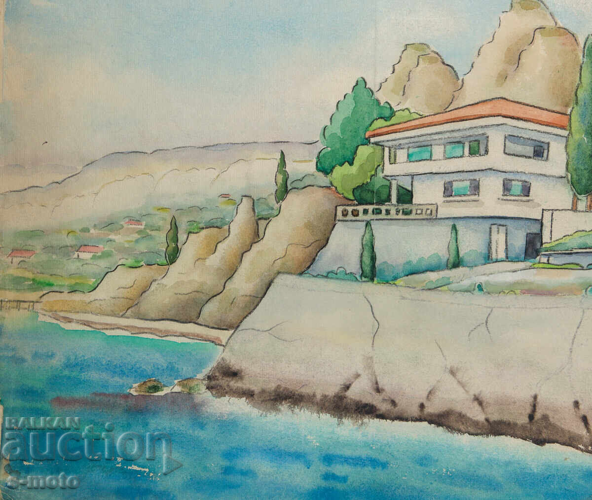 Παλιά ζωγραφική θαλασσογραφία ακουαρέλα - 5