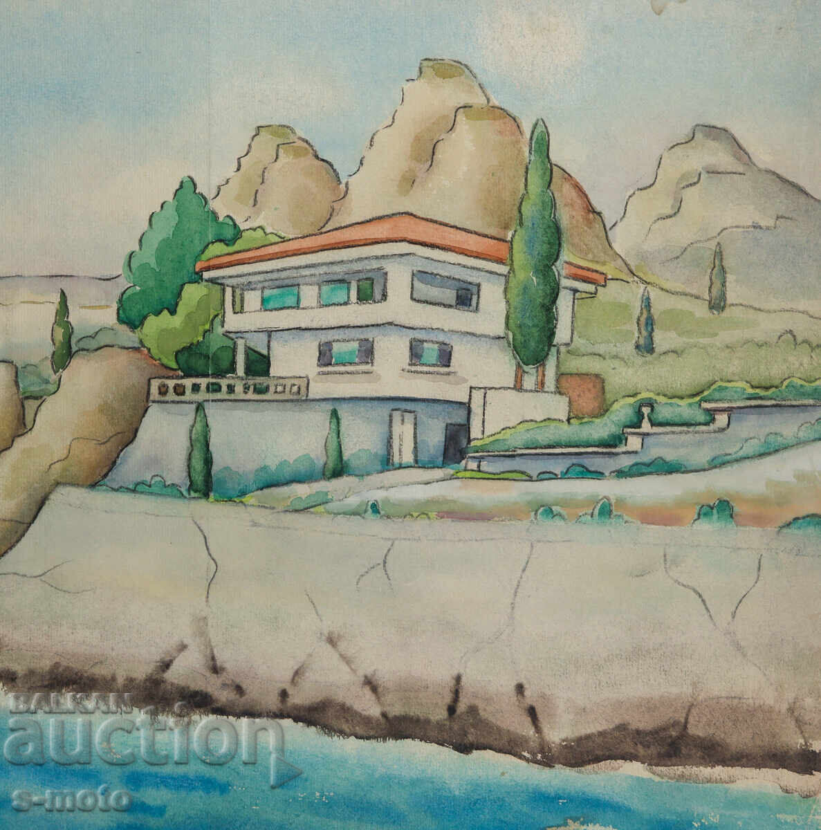 Παλιά ζωγραφική θαλασσογραφία ακουαρέλα - 6