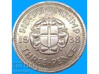 Великобритания 3 пенса 1938 Георг VI сребро