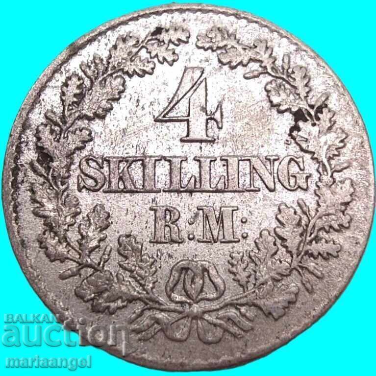 Livrarea Danemarca 1856 4 Skillingi argint