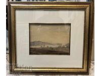 Константин Щъркелов-“Пейзаж”-акварел-подписан-рамкиран