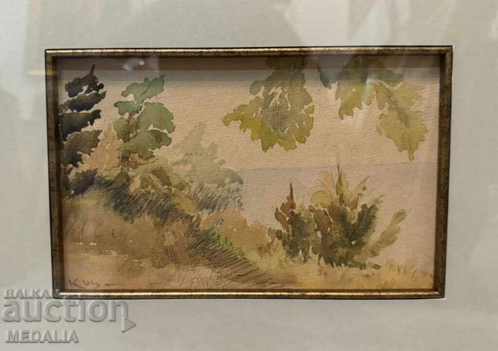 Константин Щъркелов-“Край морето”-акварел-подписан-рамкиран с цена € 3400.00 | 6649.82 лв.