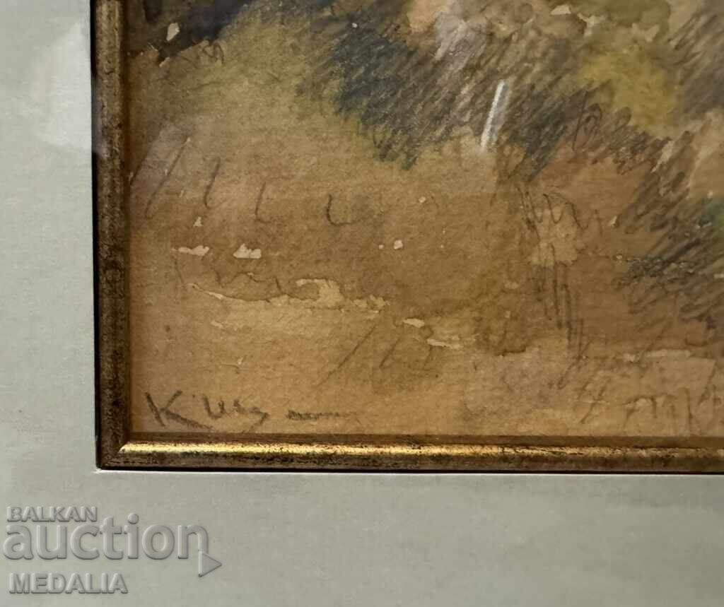 Аукцион Константин Щъркелов-“Край морето”-акварел-подписан-рамкиран