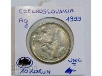 Παλιό συλλεκτικό ασημένιο νόμισμα Τσεχοσλοβακίας 10 κορώνες 1955