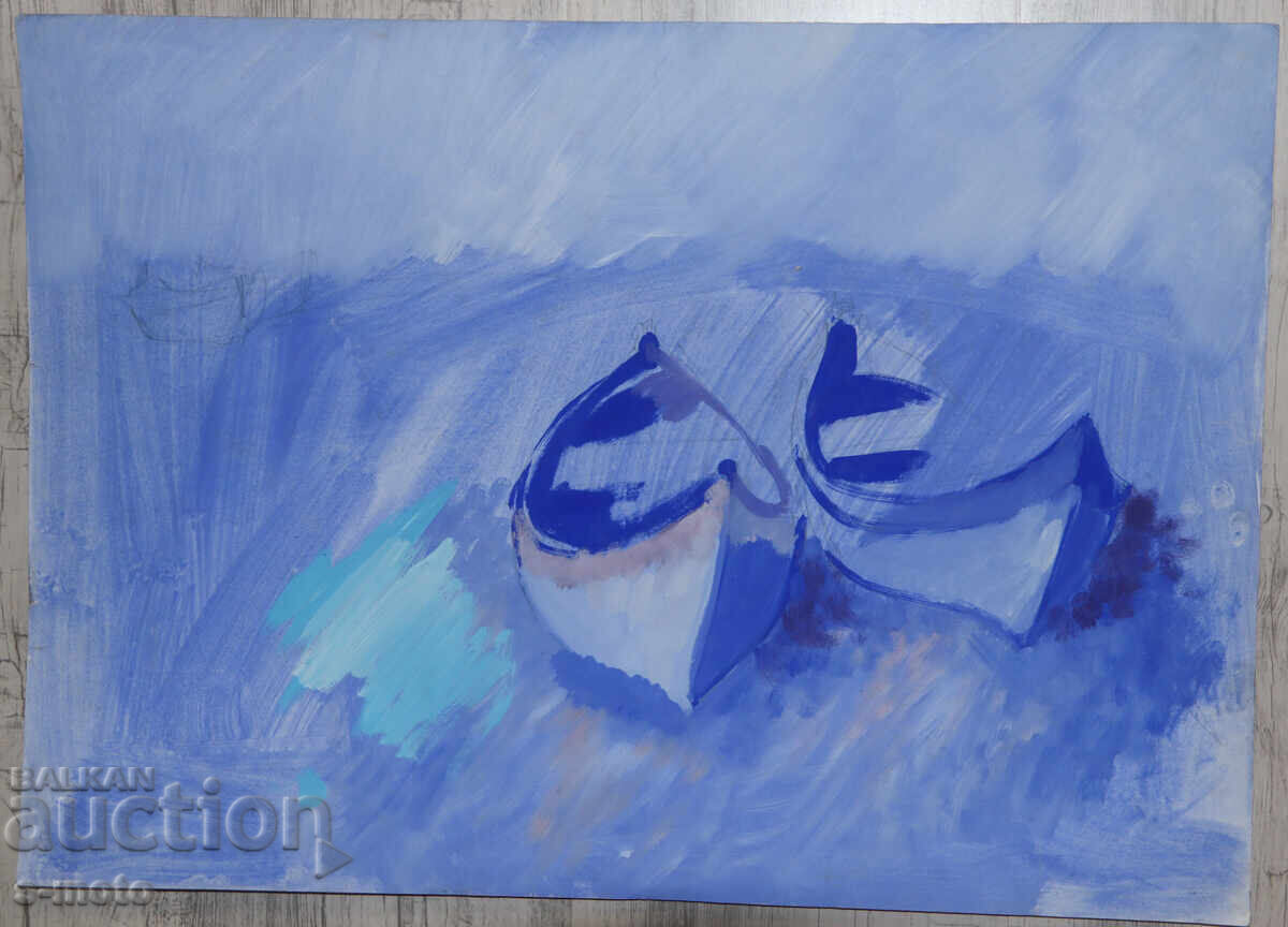 Картина темпера пейзаж рибарски лодки с цена € 80.00 | 156.47 лв.