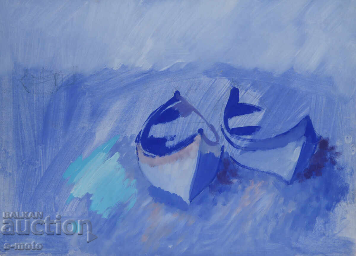 Аукцион Картина темпера пейзаж рибарски лодки