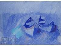 Картина темпера пейзаж рибарски лодки