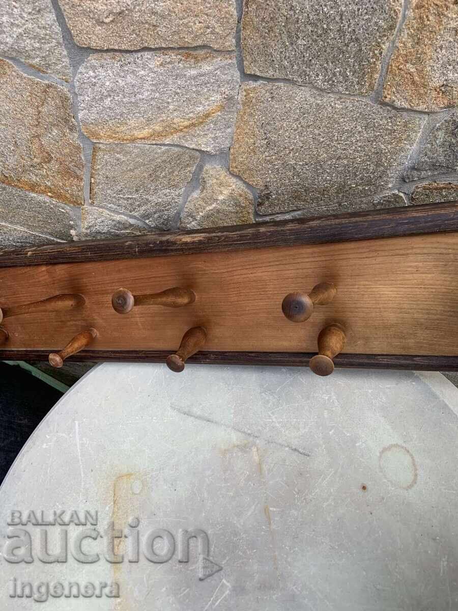 ANTIQUE WOODEN WALL COAT RACK DOUBLE-ROW - 6