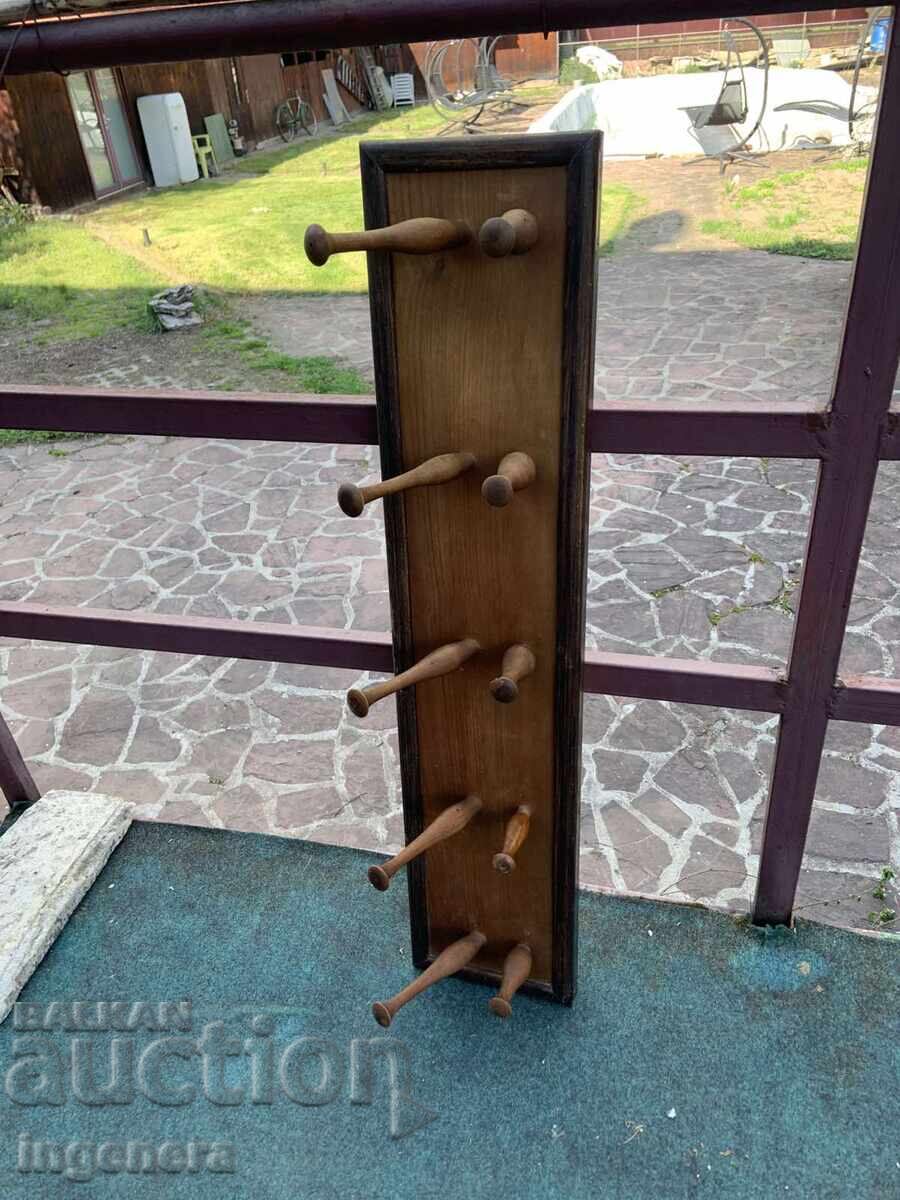 ANTIQUE WOODEN WALL COAT RACK DOUBLE-ROW
