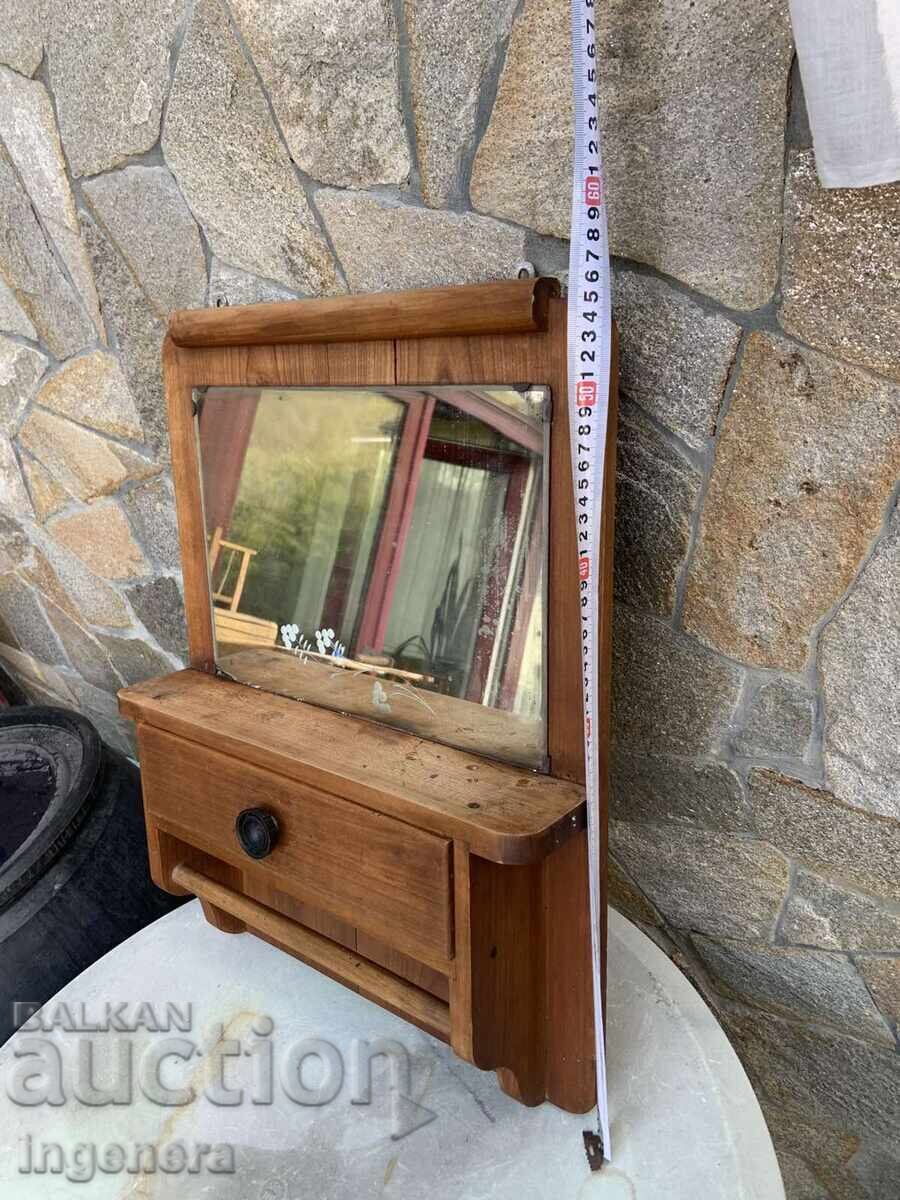 OGLINDĂ CU SUPORT PENTRU PROSOAPE MASĂ DE TOALETĂ DE PERETE ANTICĂ DIN LEMN - 6