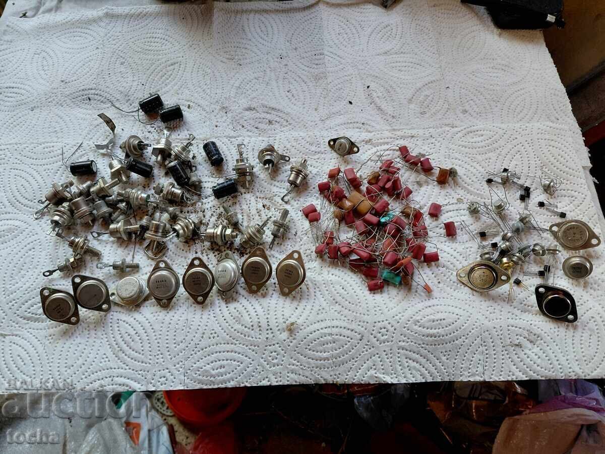 Lot three, old and new transistors and capacitors, etc