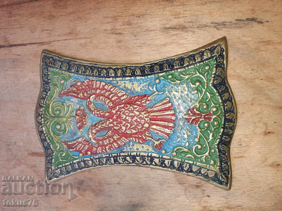 Veche turnătură din bronz masiv cu email, vultur bicefal - 5