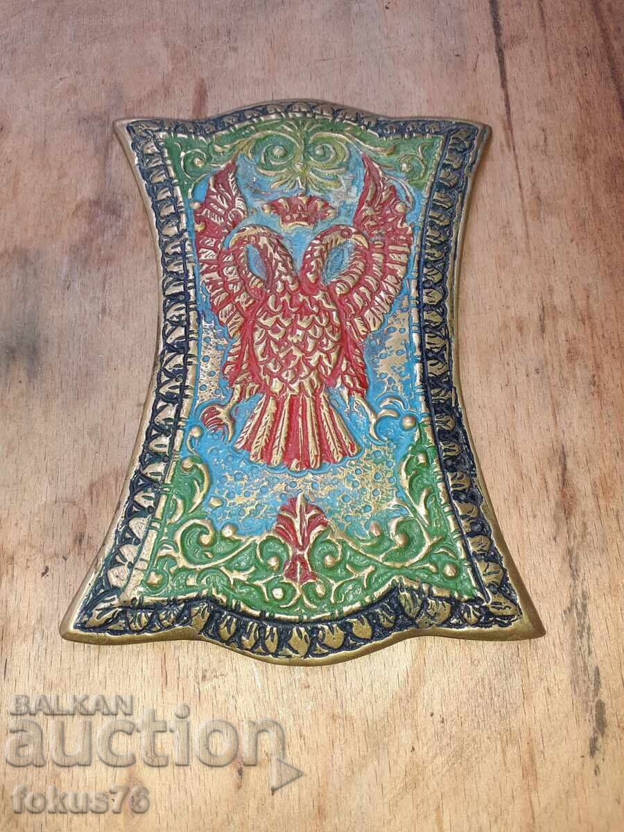 Veche turnătură din bronz masiv cu email, vultur bicefal - 7