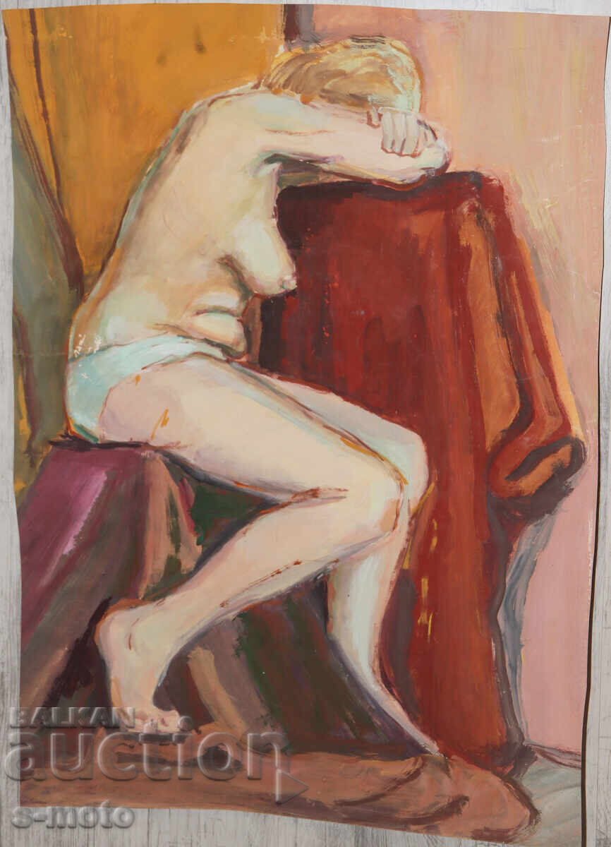 Δημοπρασία Παλαιός πίνακας με τέμπερα, πορτρέτο γυμνού σώματος