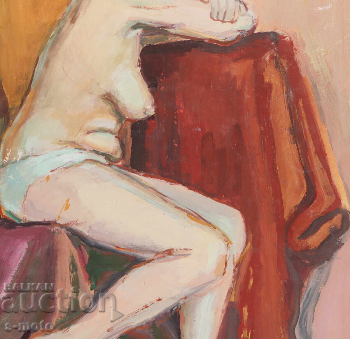 Παλαιός πίνακας με τέμπερα, πορτρέτο γυμνού σώματος - 5