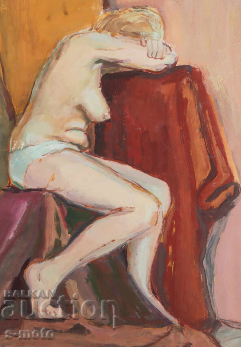 Παλαιός πίνακας με τέμπερα, πορτρέτο γυμνού σώματος