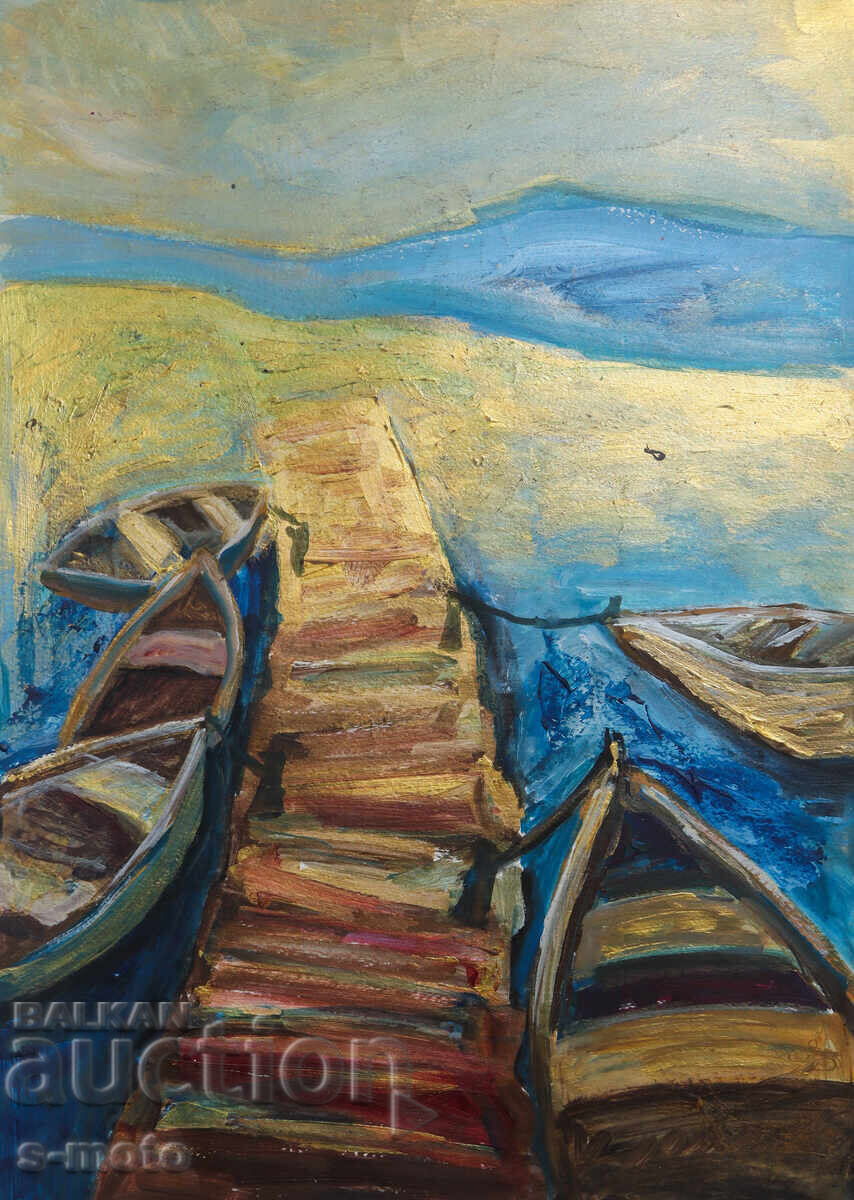 Tablou tempera peisaj bărci pescărești cu preț € 110.00 | 215.14 BGN