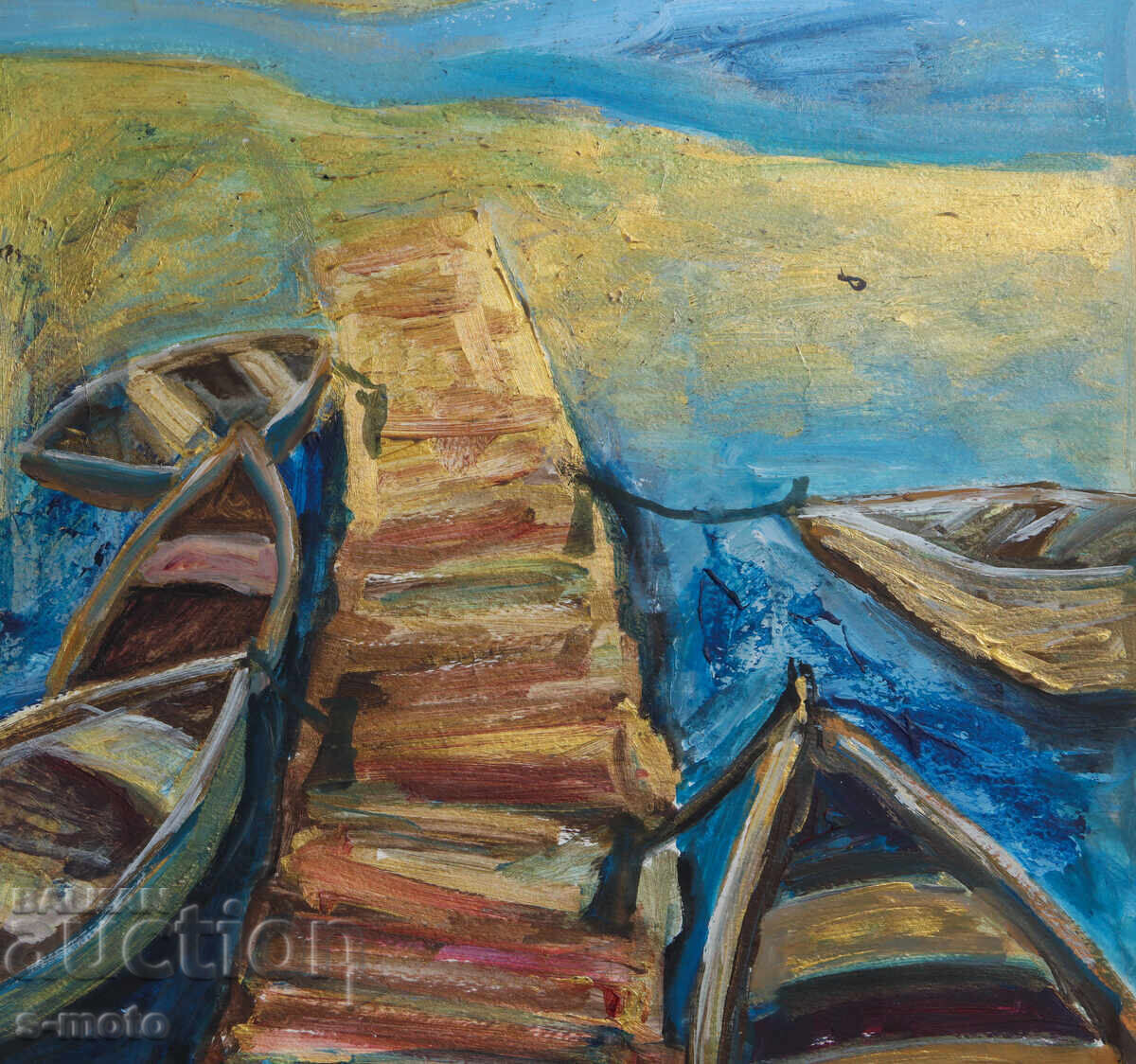 Tablou tempera peisaj bărci pescărești - 5