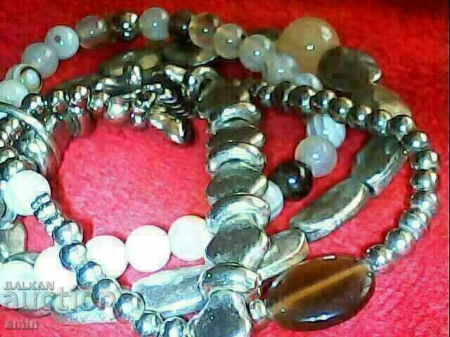 όμορφο πολύκλωνο βραχιόλι με φυσικές πέτρες, επάργυρο - 5